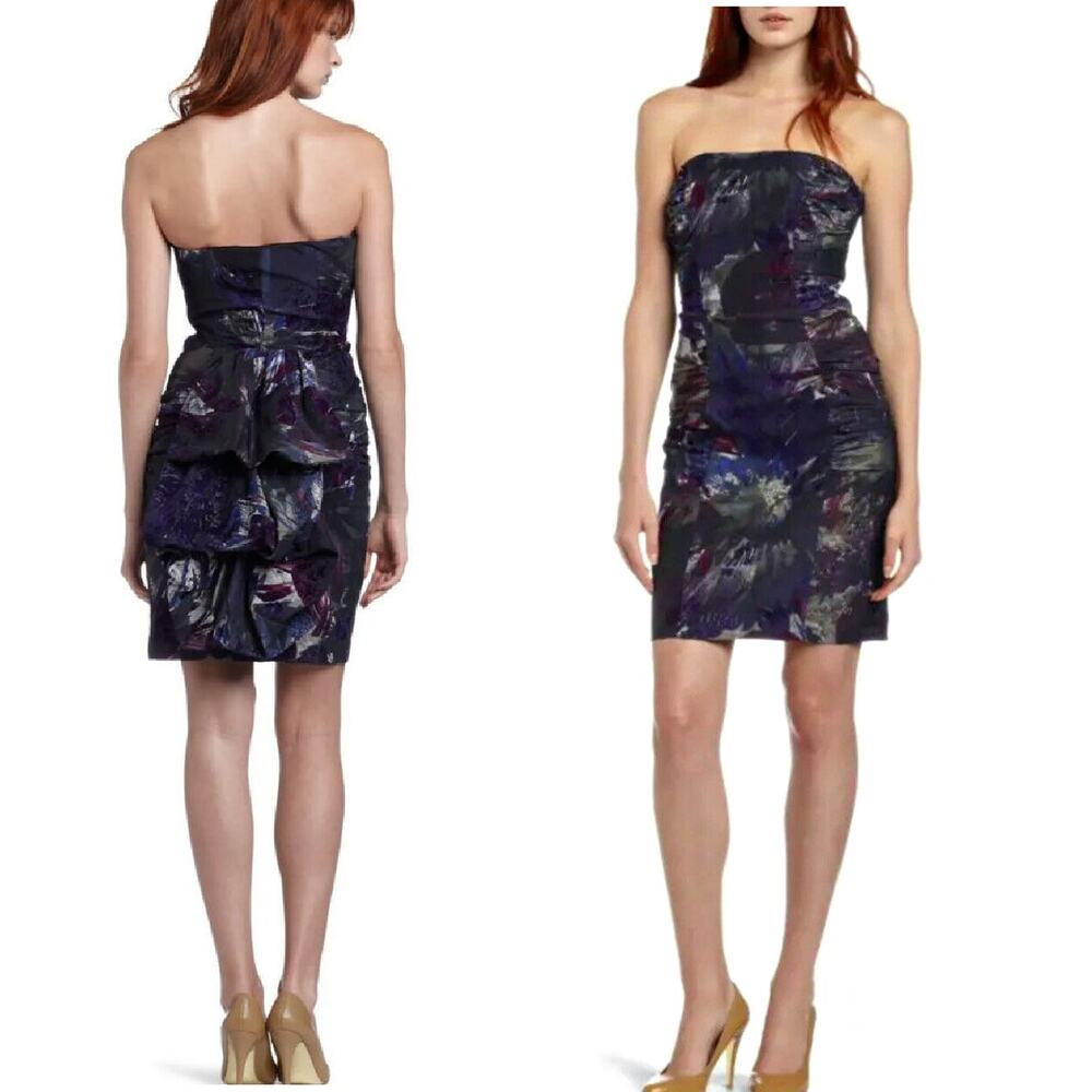 NEW Betsey Johnson Strapless Bustle Party Dress Sze 8 Velvet Taffeta Gray Purple